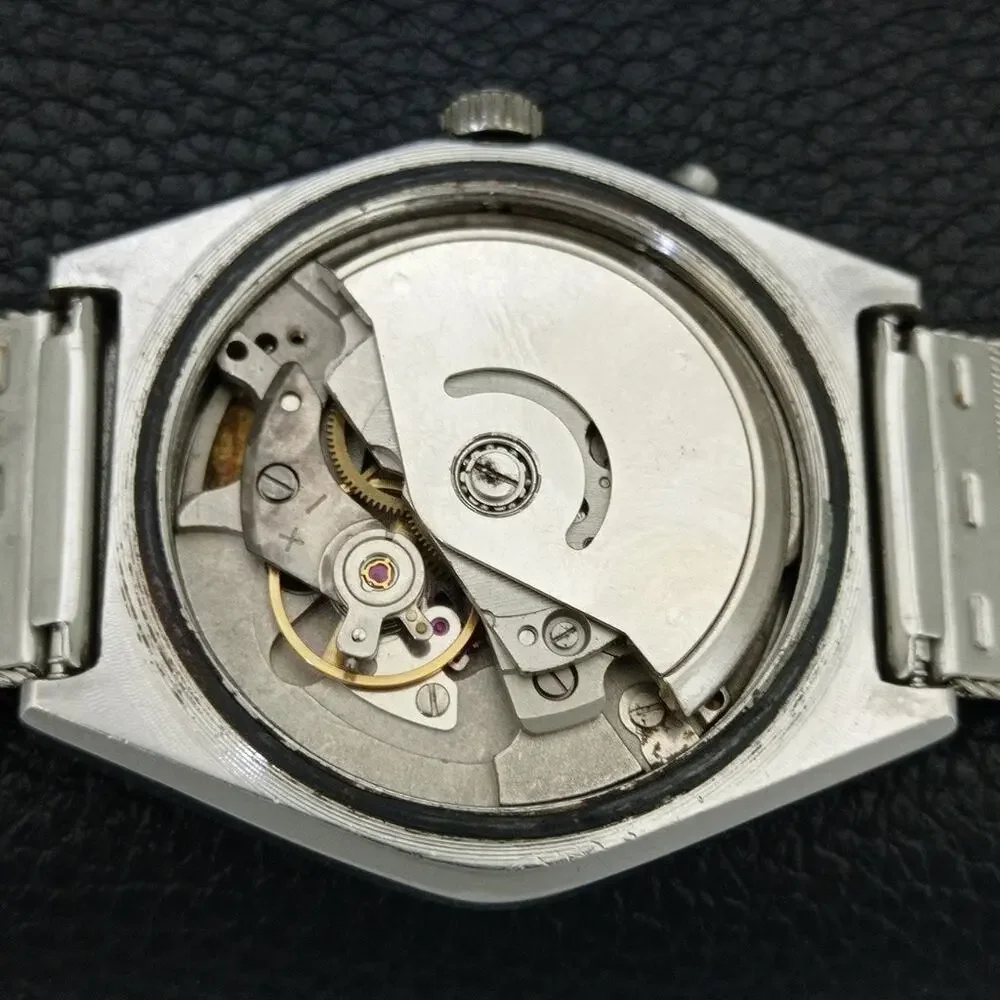 Vintage 1972 Ricoh Automatic Mens Silver Watch W/daydate & Gold accents